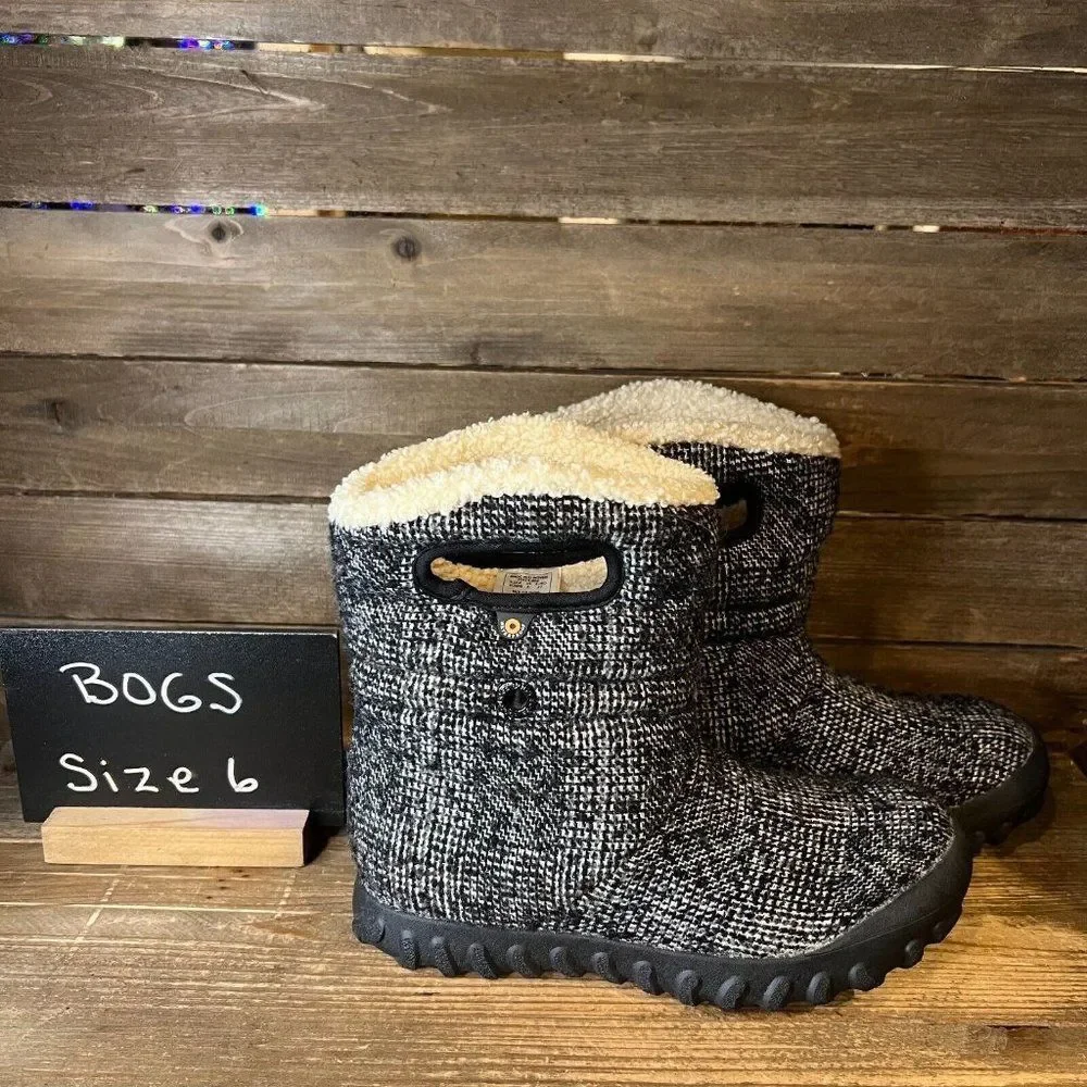 Womens Bogs 72414-009 Black Moc Mid Woven Faux Fur Insulated Shoes Boots Size 6M